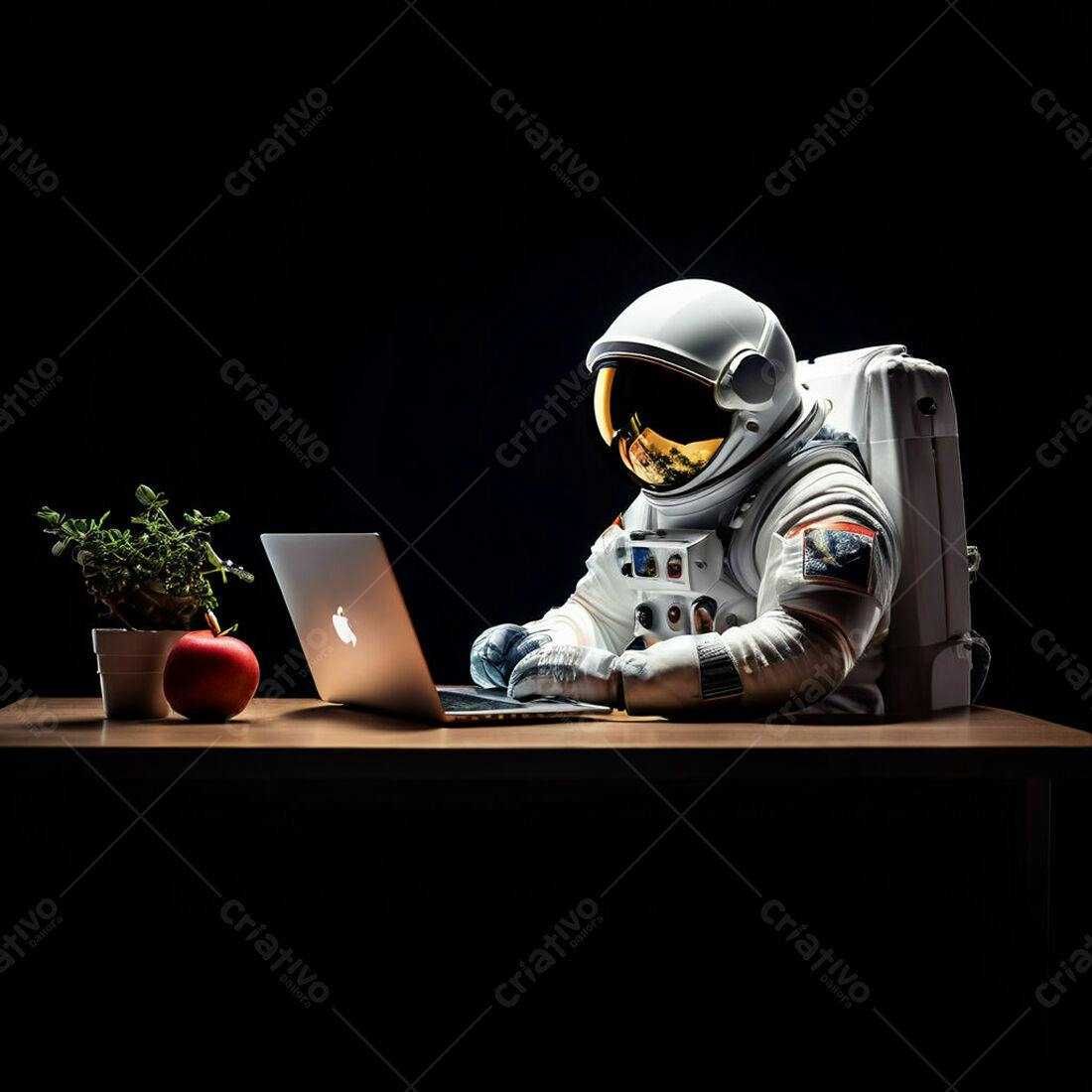 Astronauta trabalhando em laptop
