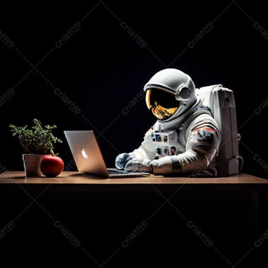 Astronauta com laptop apple imagem em alta resolução