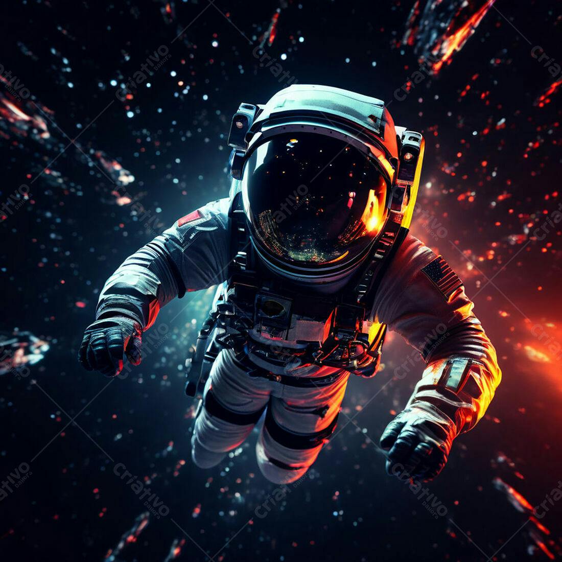 Astronauta flutuando no espaço cores vibrantes