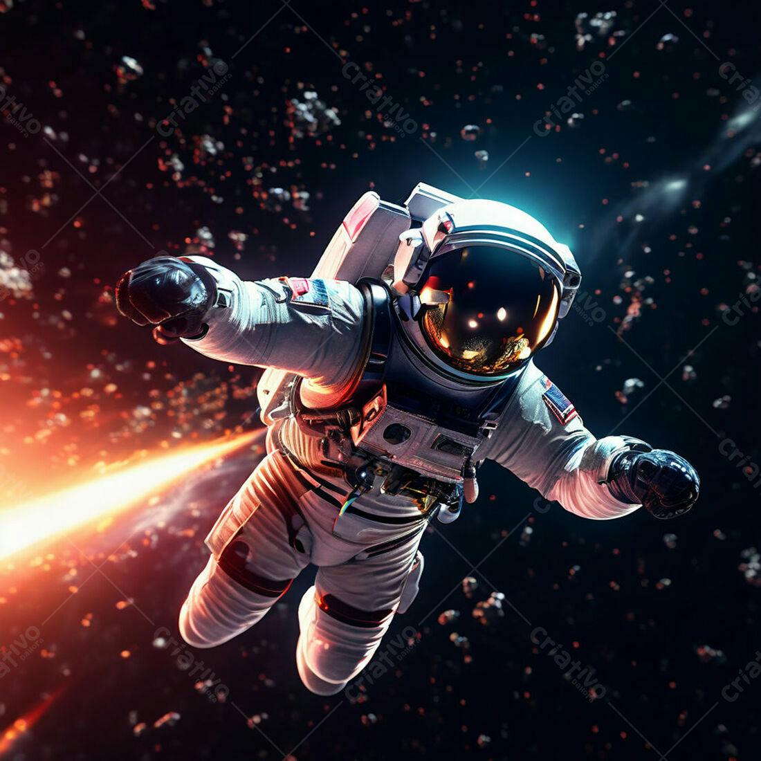 Astronauta flutuando no espaço profundo