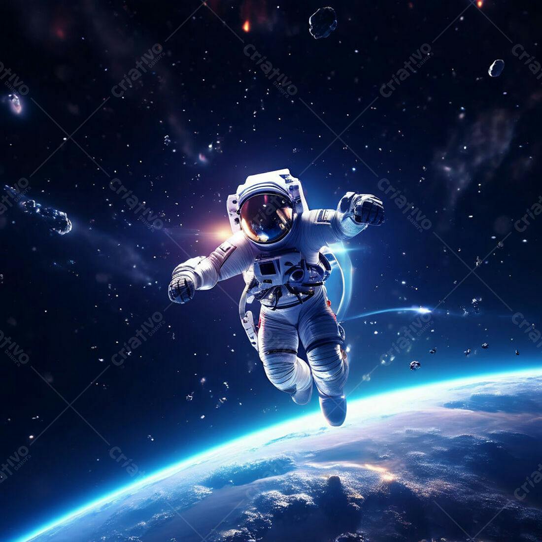 Astronauta flutuando no espaço próximo à Terra
