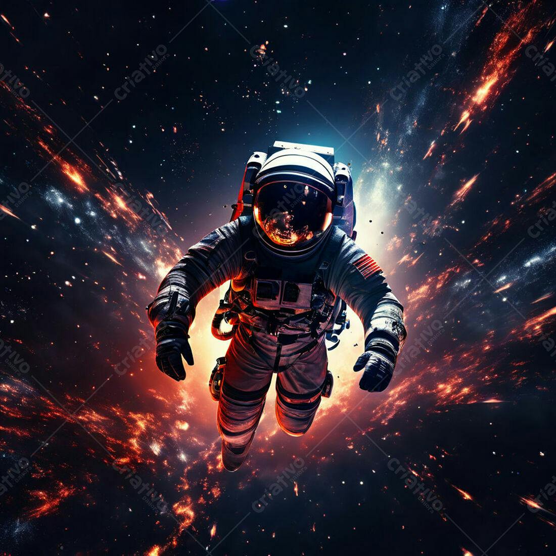 Astronauta em voo espacial próximo a explosão