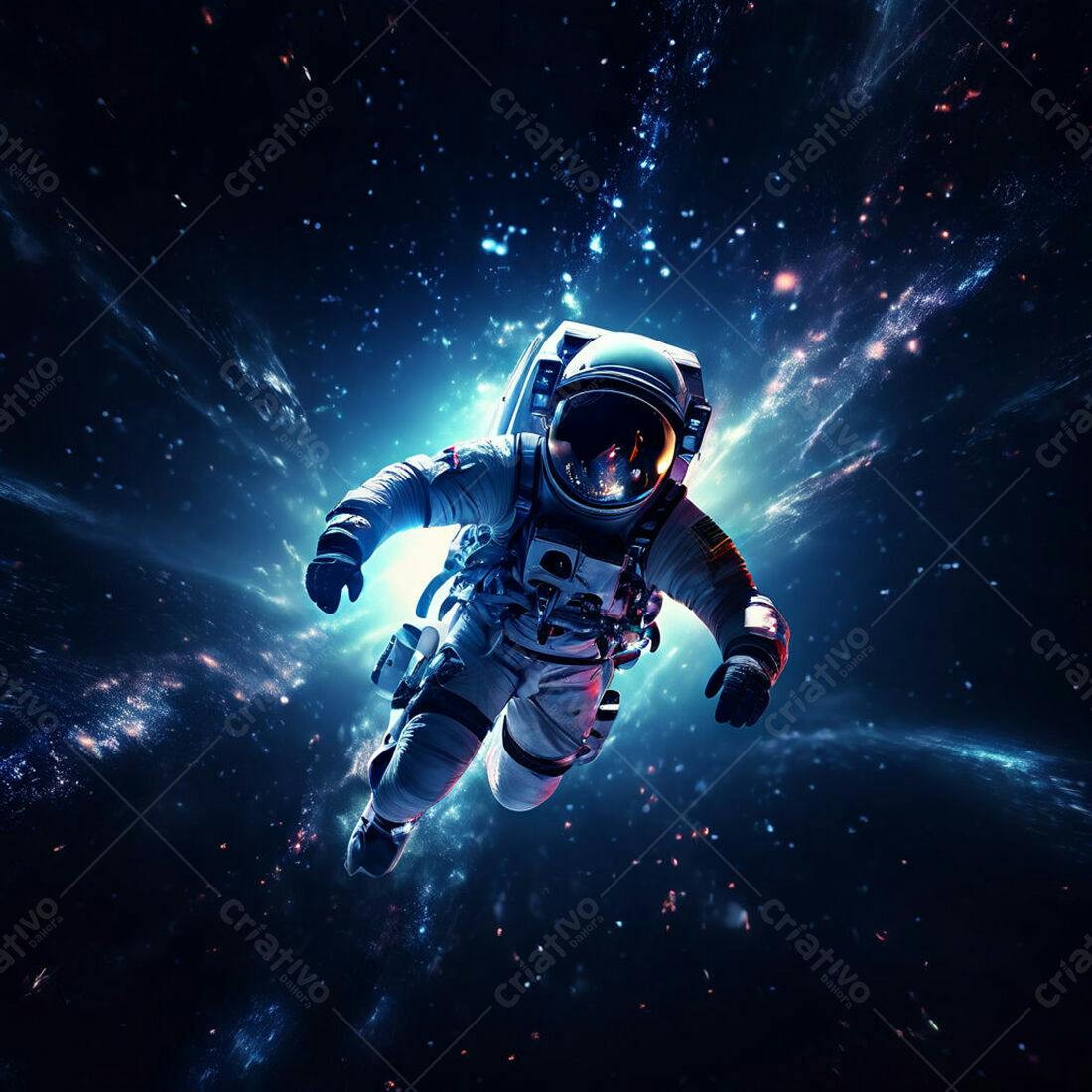 Astronauta flutuando no espaço azul