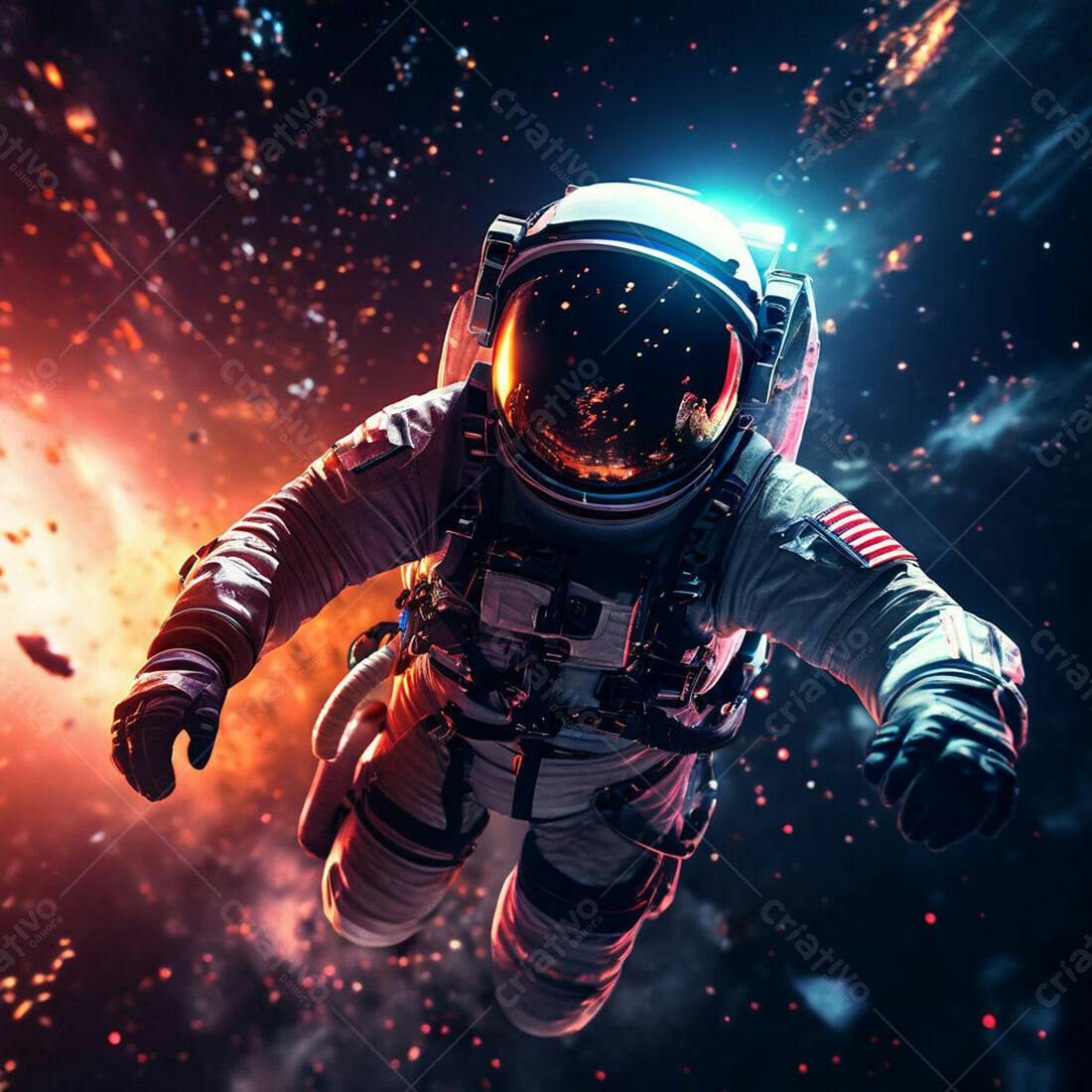 Astronauta flutuando no espaço profundo