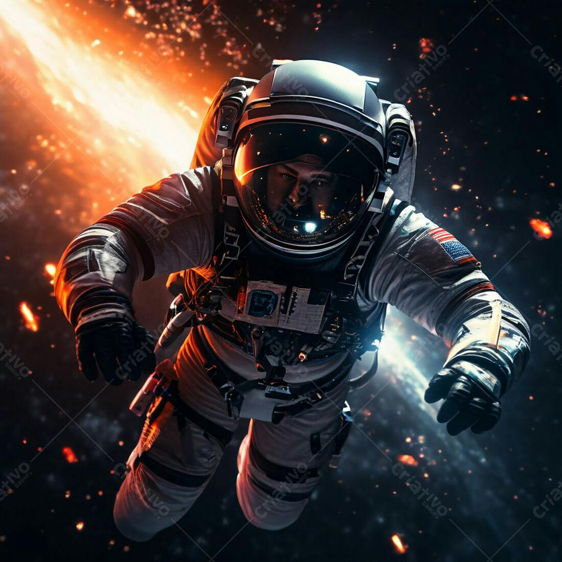 Astronauta flutuando no espaço laranja