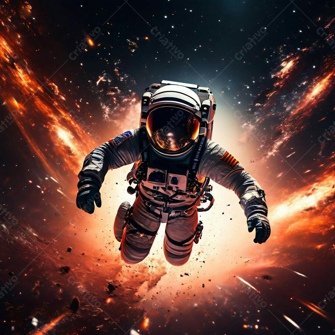Astronauta flutuando no espaço laranja