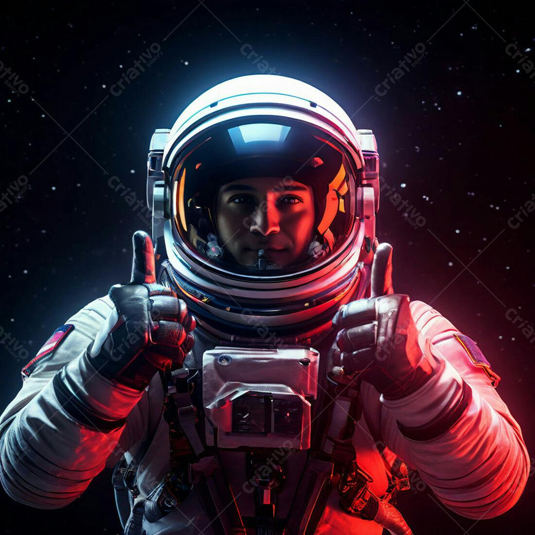 Astronauta com dois polegares para cima no espaço