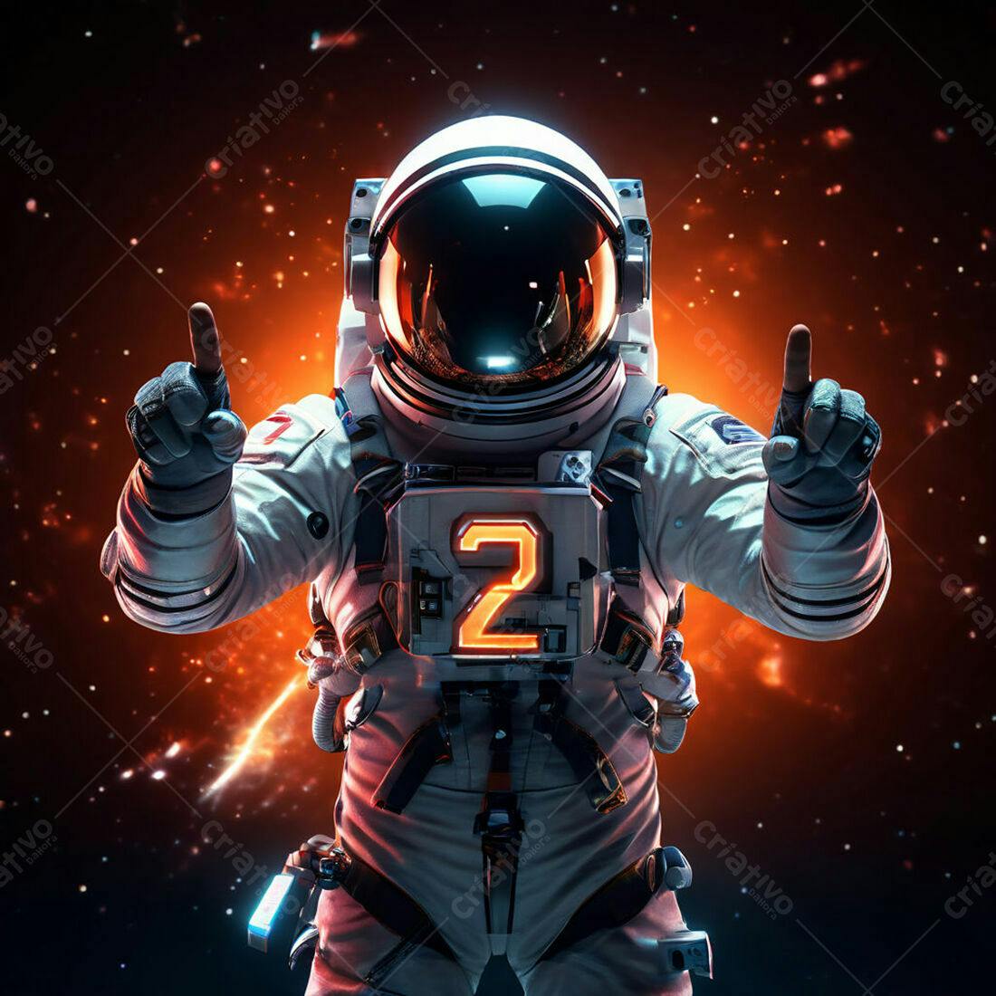 Astronauta com Número 2 em Fundo Espacial