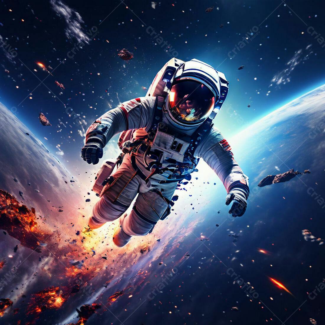 Astronauta flutuando espaço próximo planeta em chamas