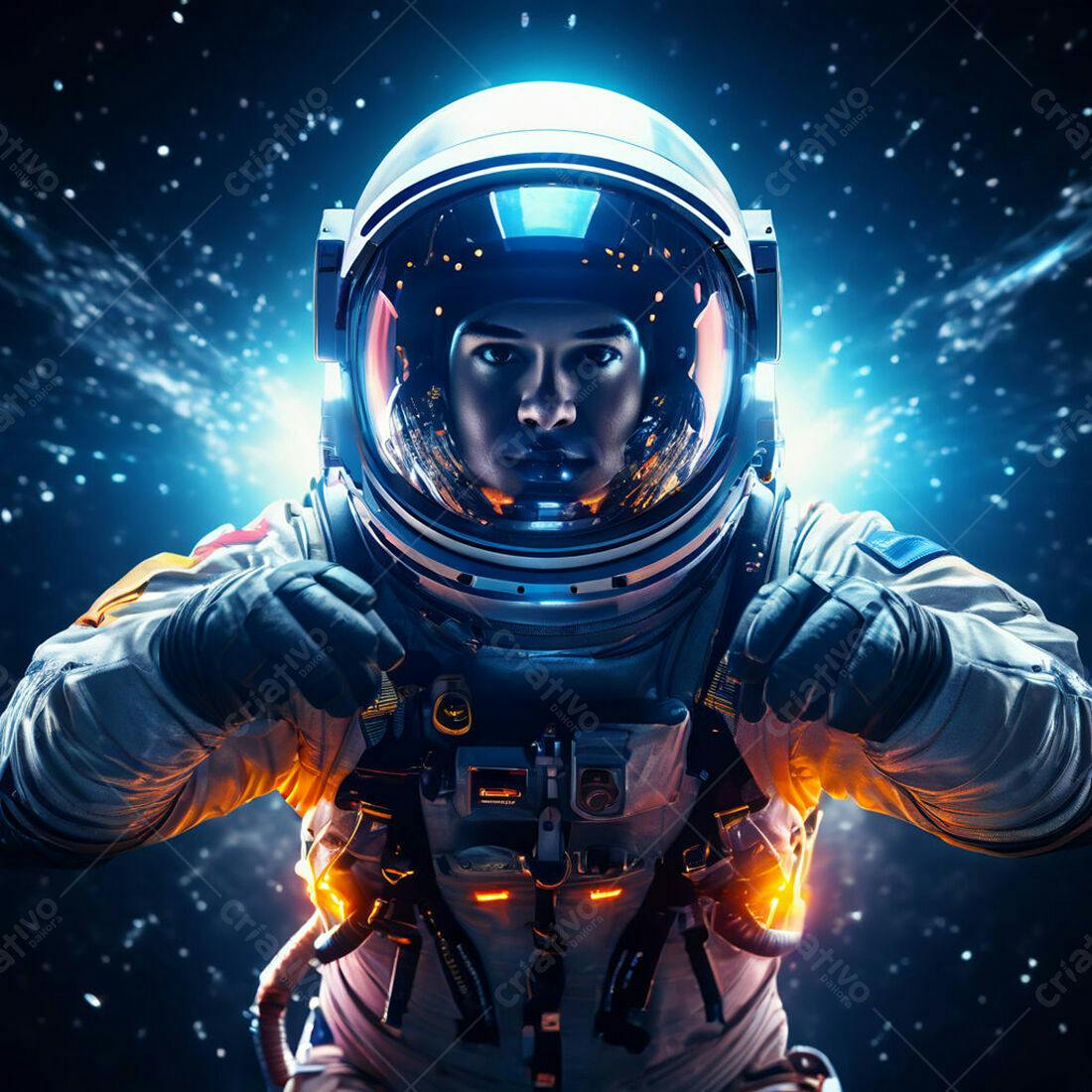 Astronauta mulher no espaço cores vibrantes