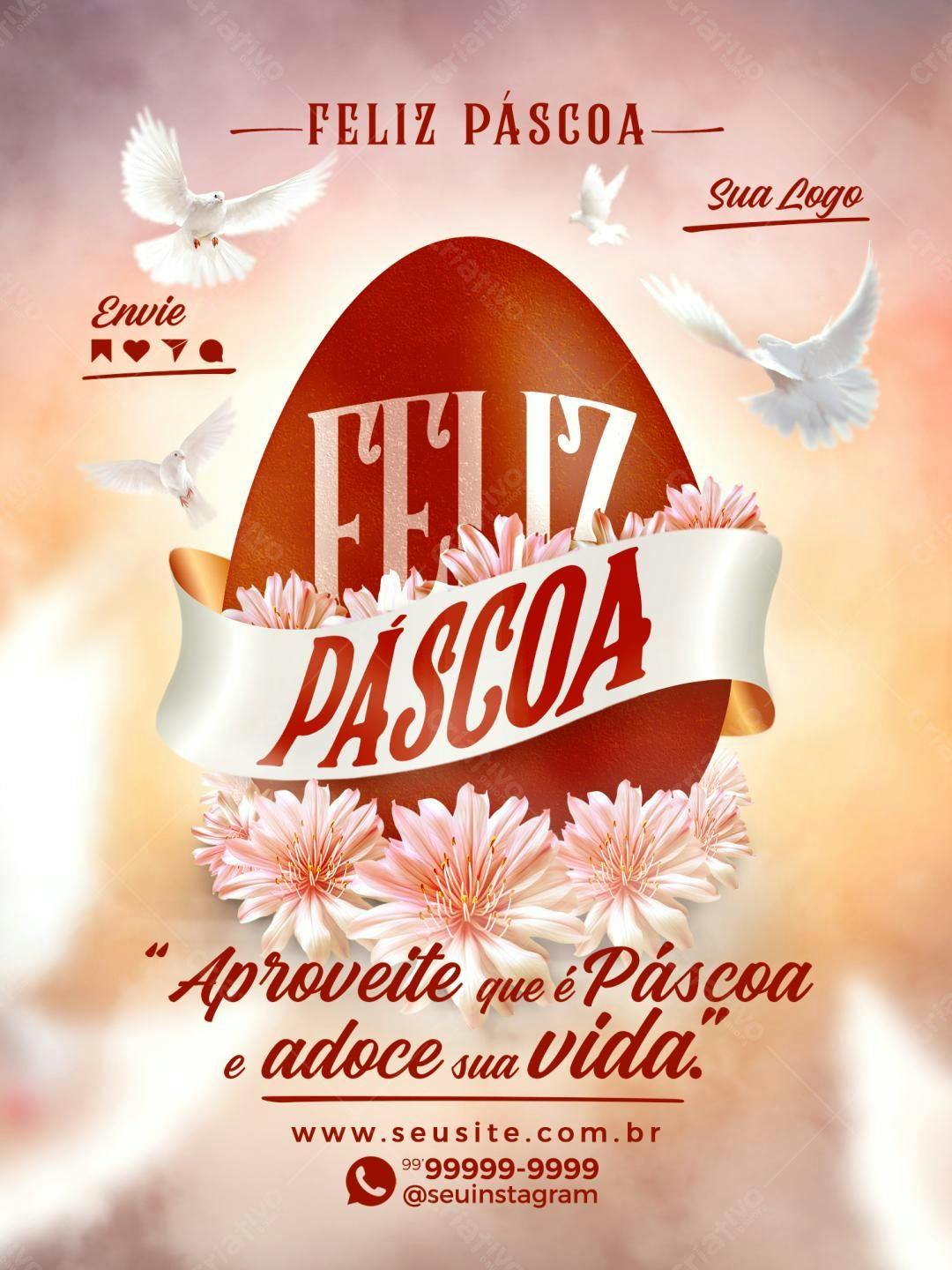 Flyer Páscoa com Ovo e Pombas PSD Editável
