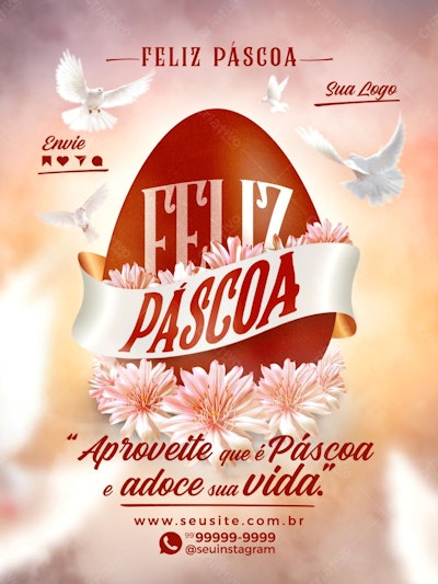 Flyer Páscoa com Ovo e Pombas PSD Editável