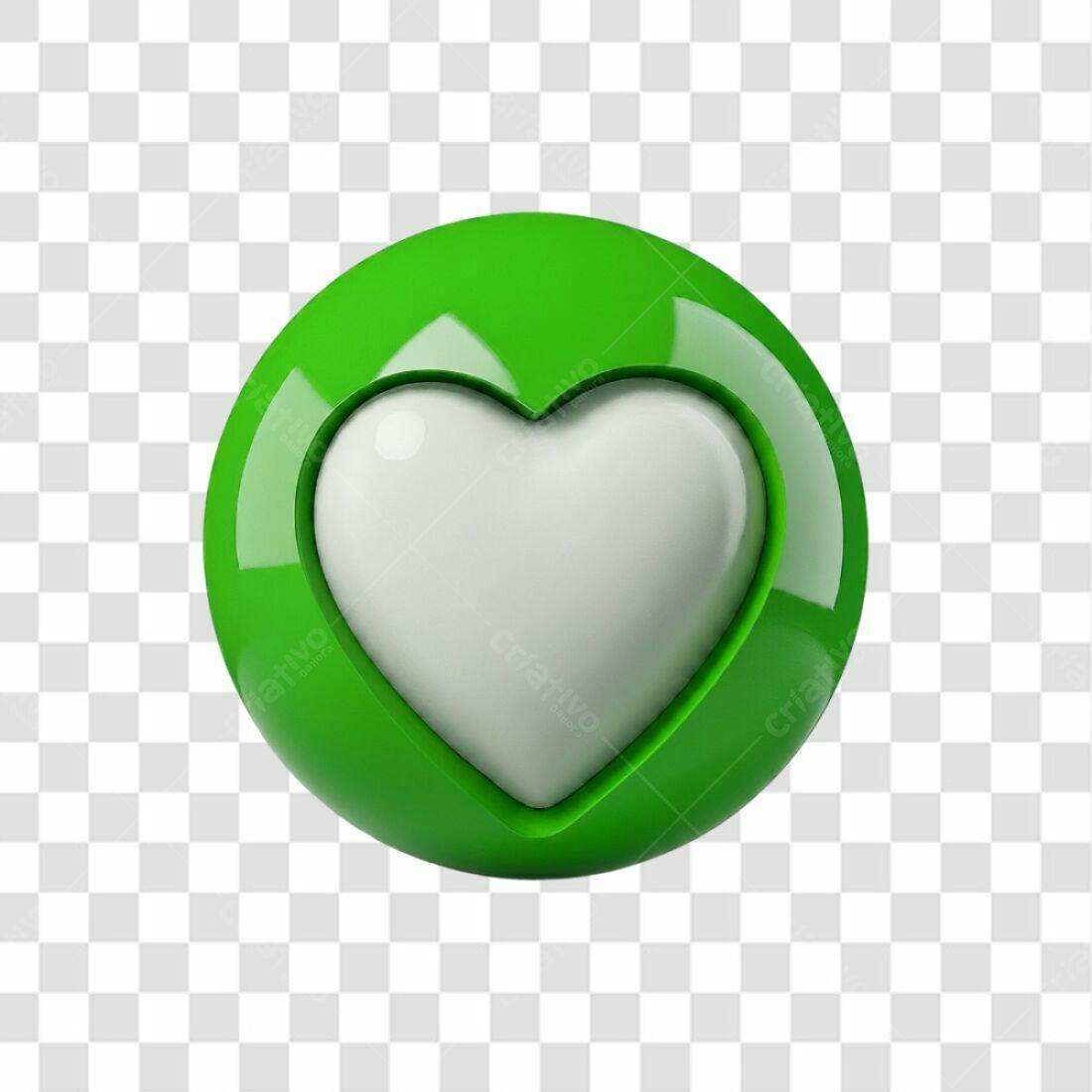 Icone Coração Verde e Branco PNG com fundo transparente