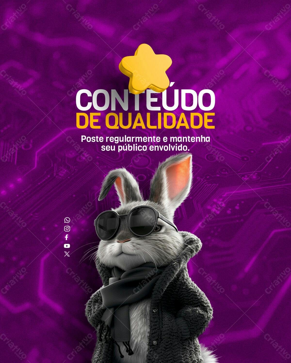 Postagem de Mídias Sociais com Coelho Estiloso PSD Editável
