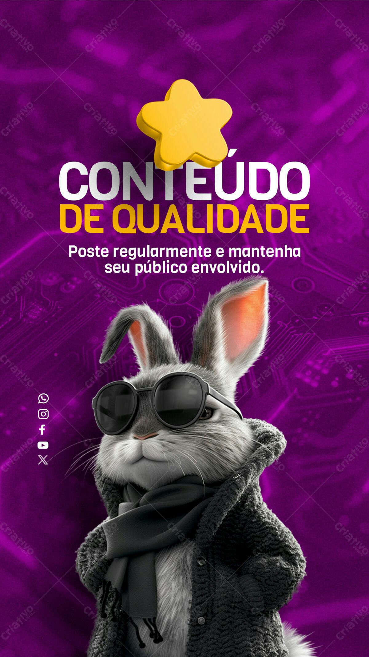 Postagem Redes Sociais Coelho Estiloso PSD Editável