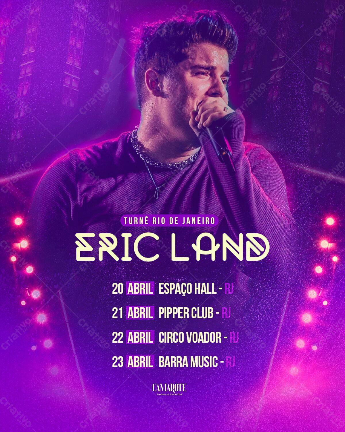 Flyer Eric Land Turnê Rio de Janeiro PSD Editável