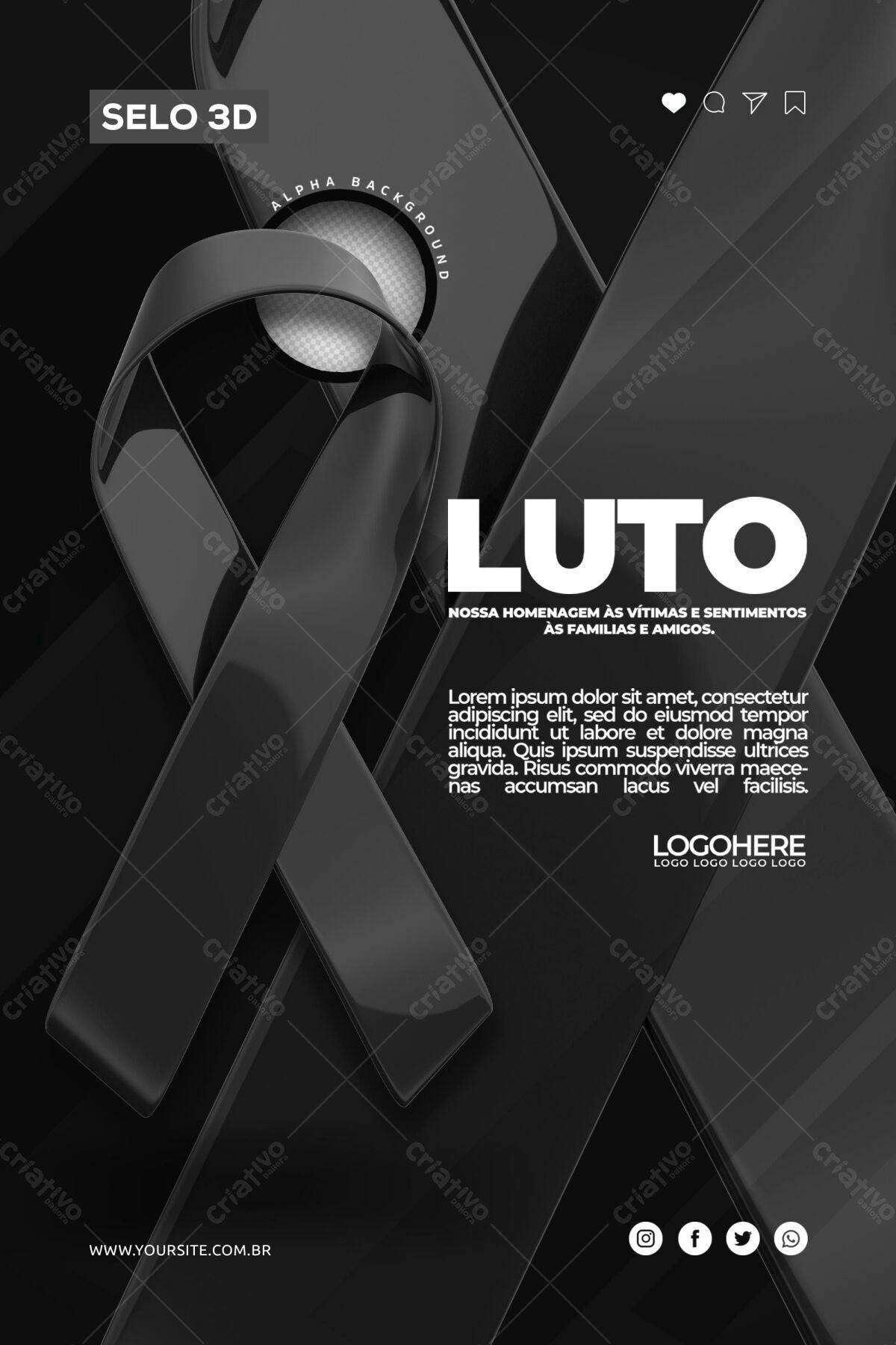 Selo 3D luto formato fita preto brilhante