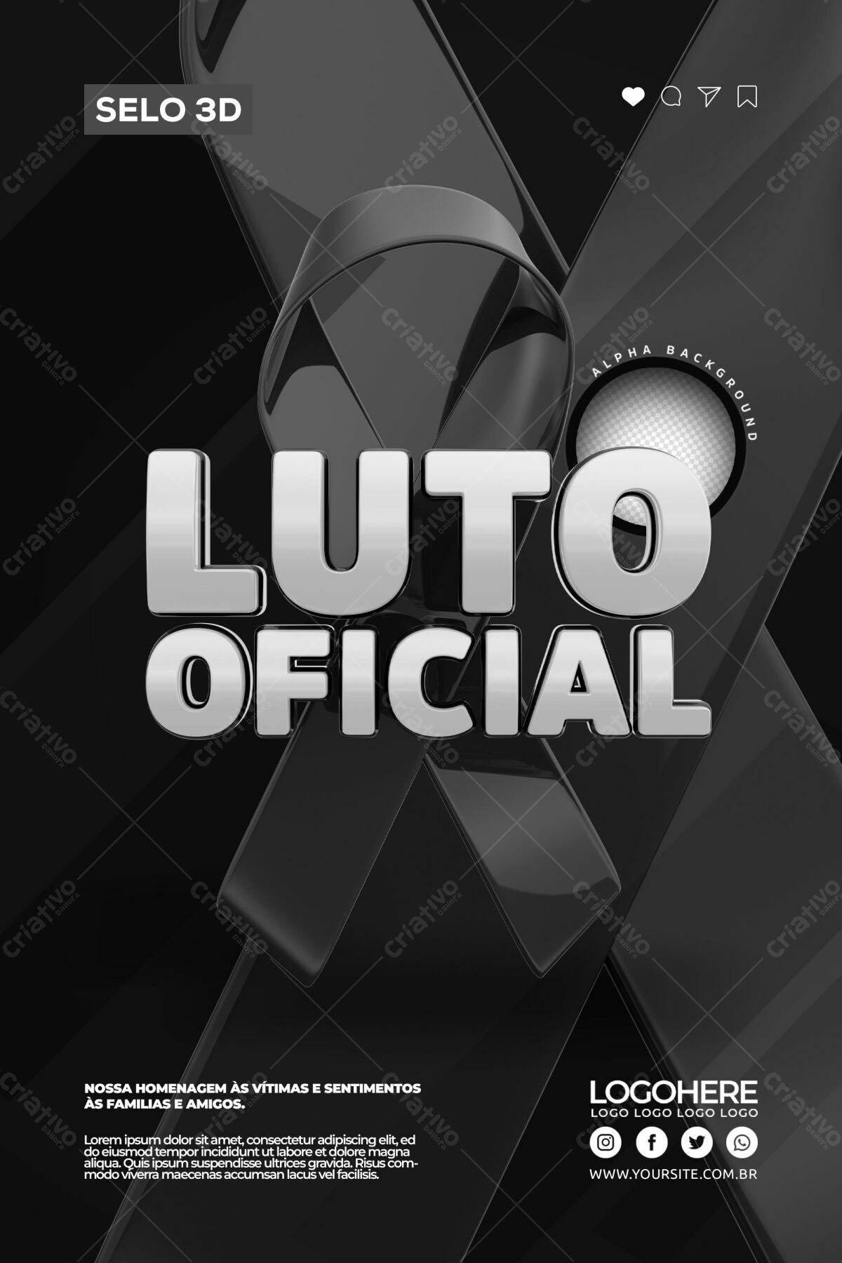 Selo 3D luto oficial preto e prata