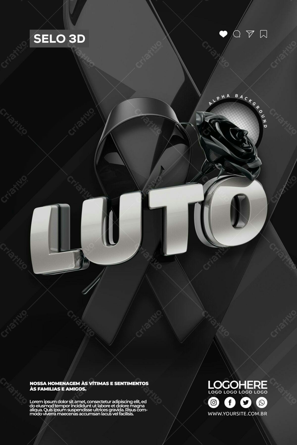 Selo 3D luto metalizado preto e prata