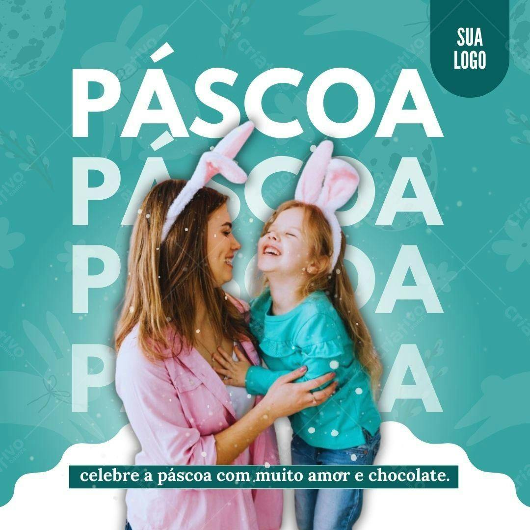 Post Instagram Páscoa Família Rosa e Verde Água Editável no Canva