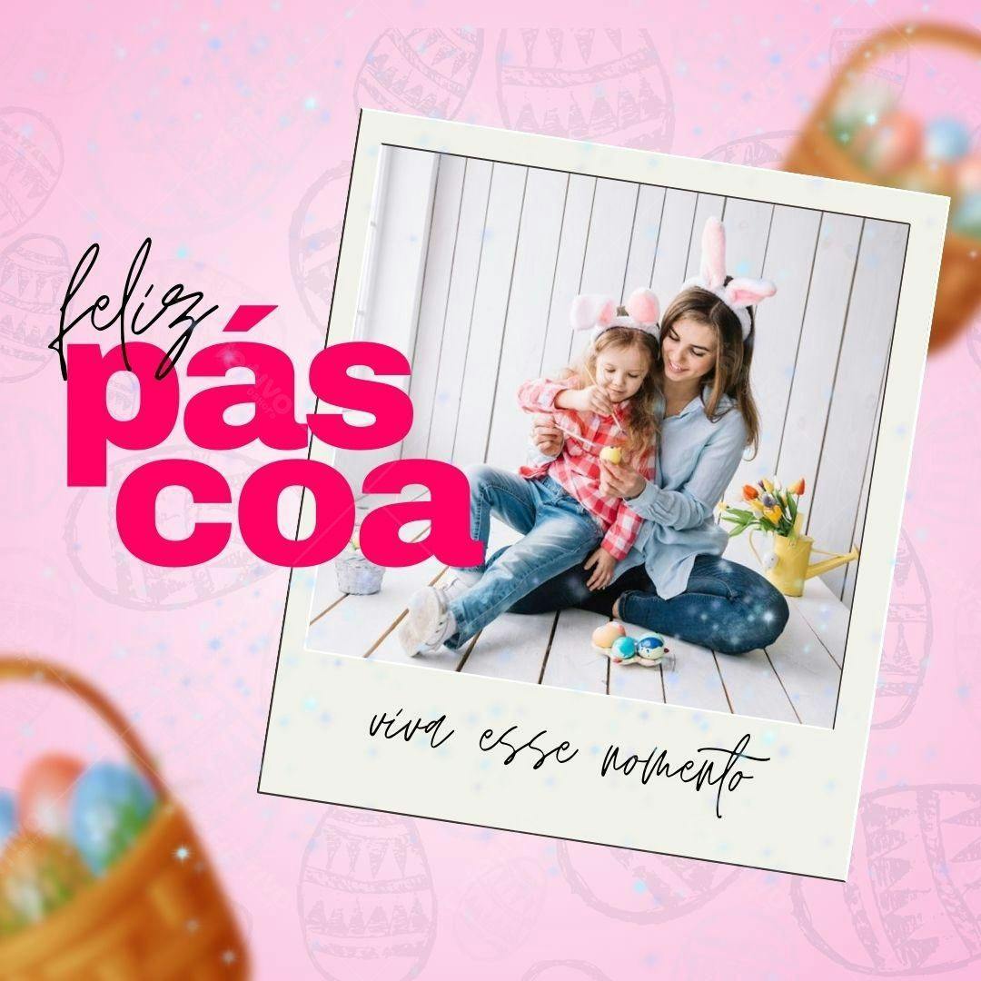 Post Instagram Páscoa Família Rosa e Fotos Editável no Canva