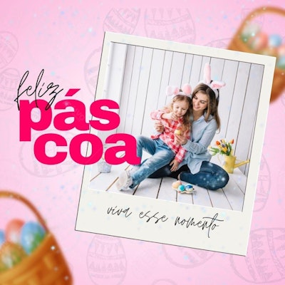 Post Instagram Páscoa Família Rosa e Fotos Editável no Canva