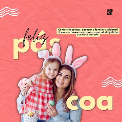 Post Instagram Páscoa Família Rosa e Amarelo Editável no Canva