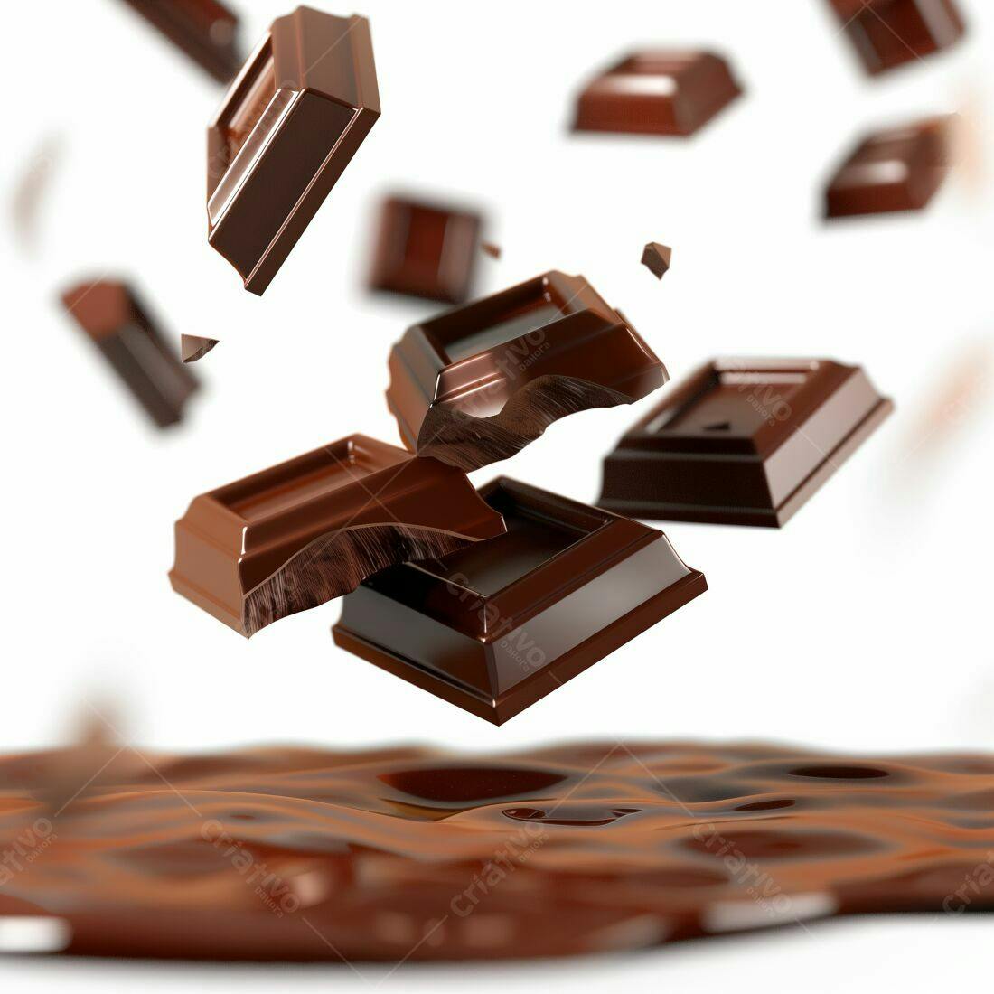 Chocolate em queda sobre chocolate derretido