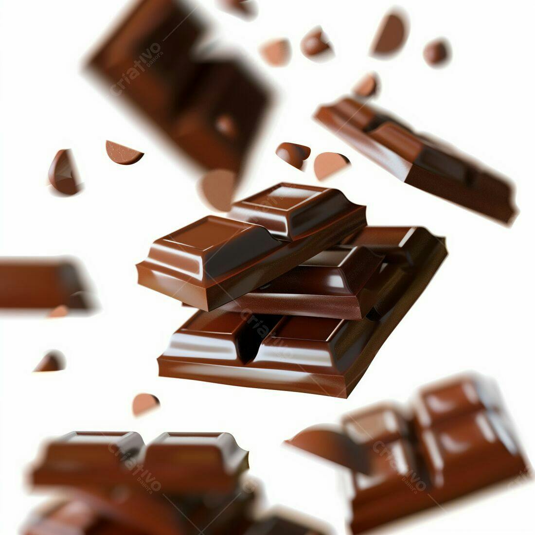 Barras de chocolate ao leite caindo