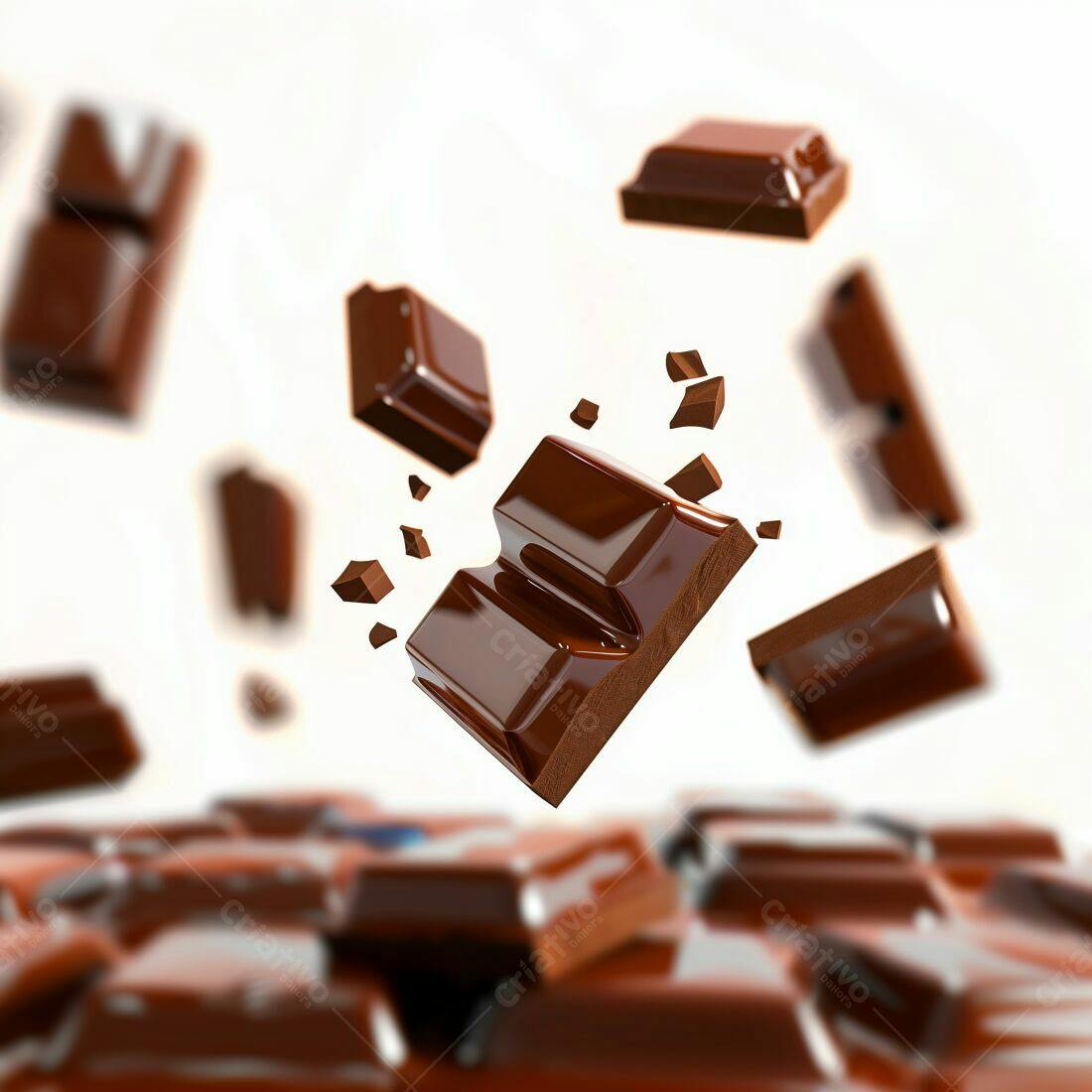 Chocolate amargo caindo fundo branco