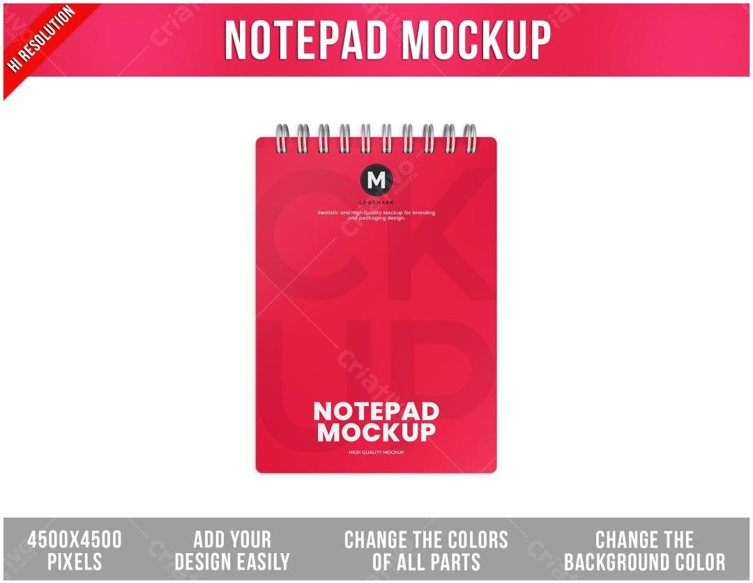 Mockup de Bloco de Notas Vermelho PSD Editável