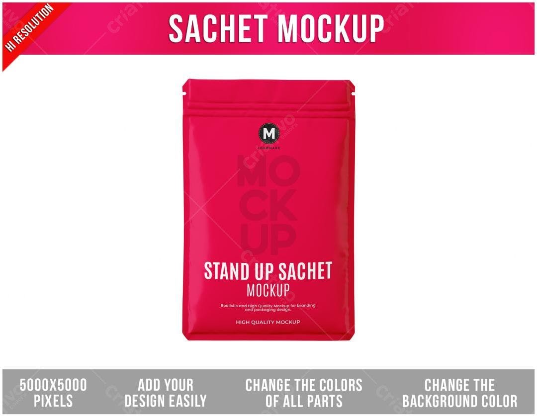 Embalagem Sachet em Vermelho PSD Editável