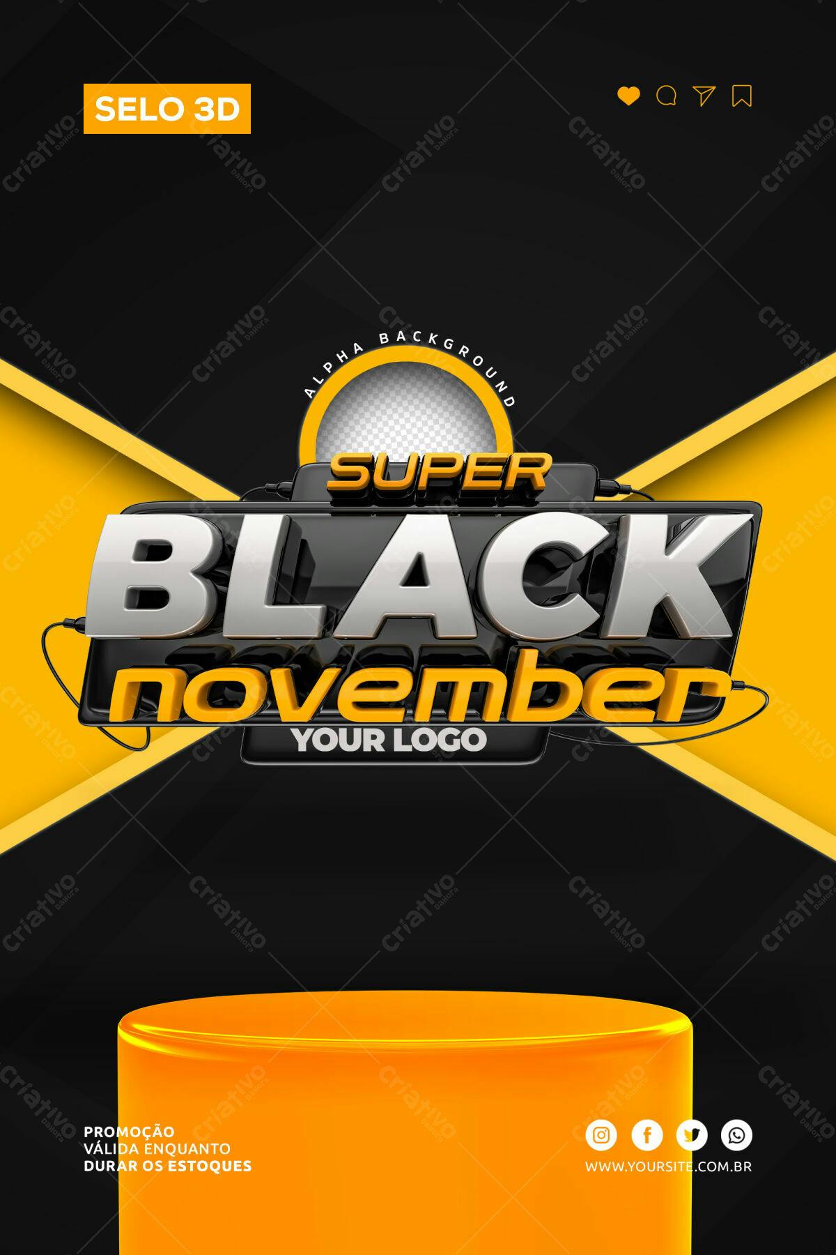 Selo 3D promocional Black Friday preto e amarelo