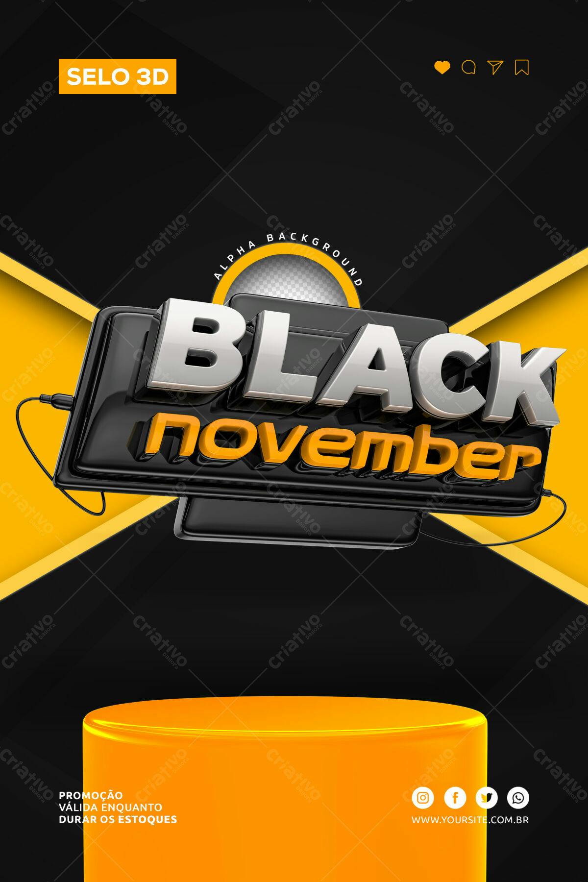 Selo 3D promocional Black Friday preto e amarelo