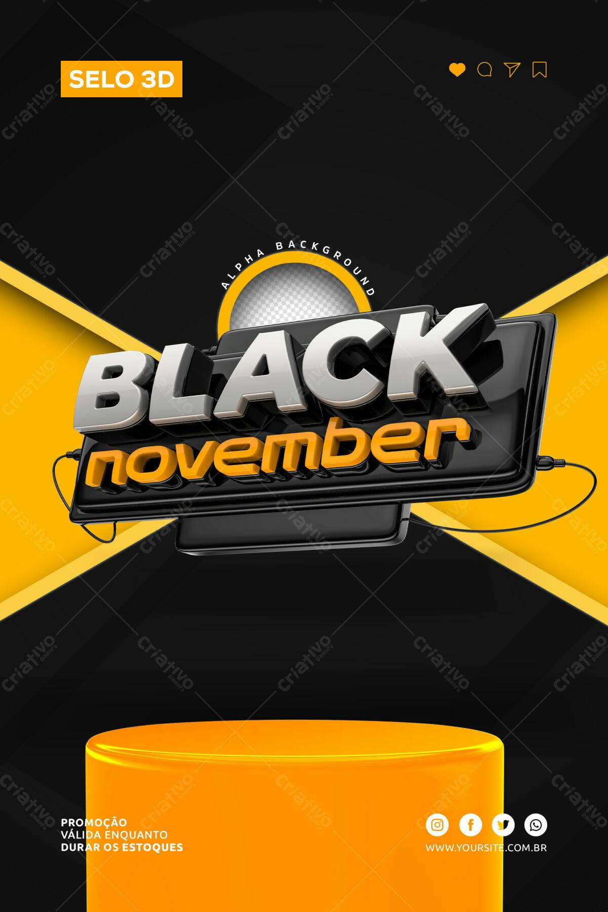 Selo 3D promocional Black Friday preto e amarelo