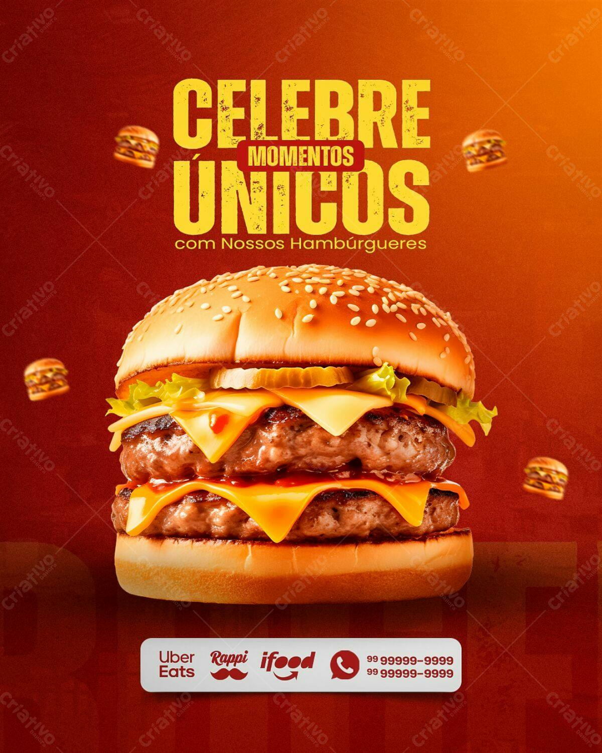 Flyer para Lançamento de Hambúrguer Artesanal PSD Editável