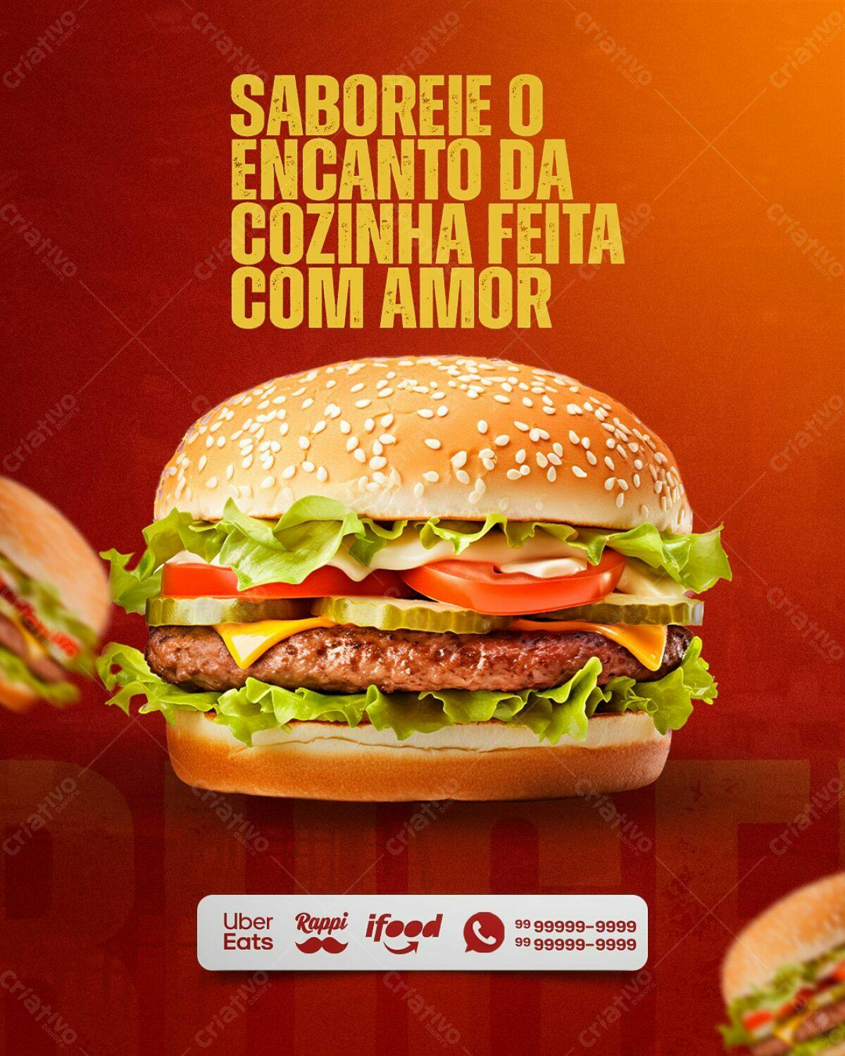 Flyer para Lançamento de Hambúrguer Artesanal PSD Editável