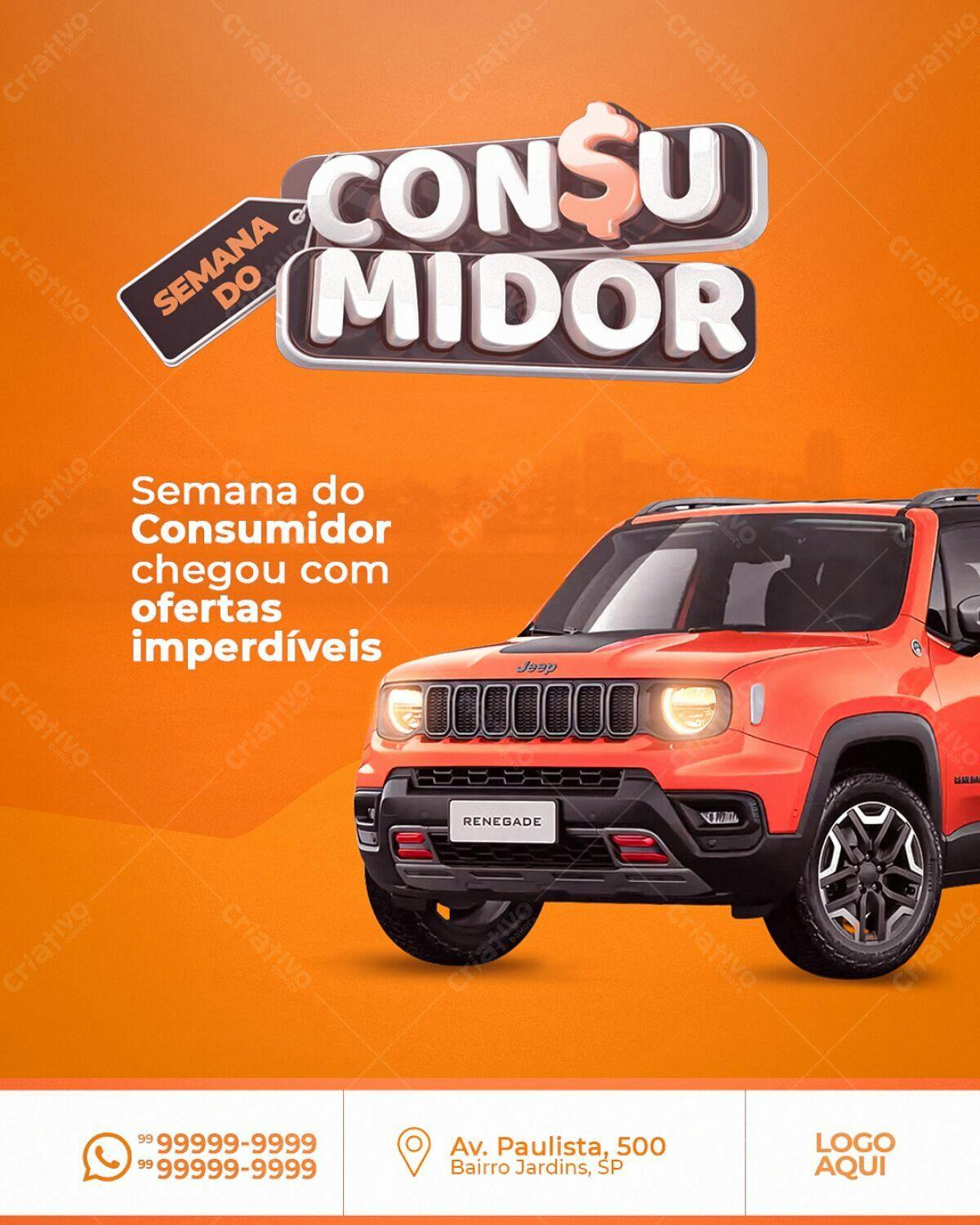 Flyer Semana do Consumidor com Carro Jeep Renegade PSD Editável