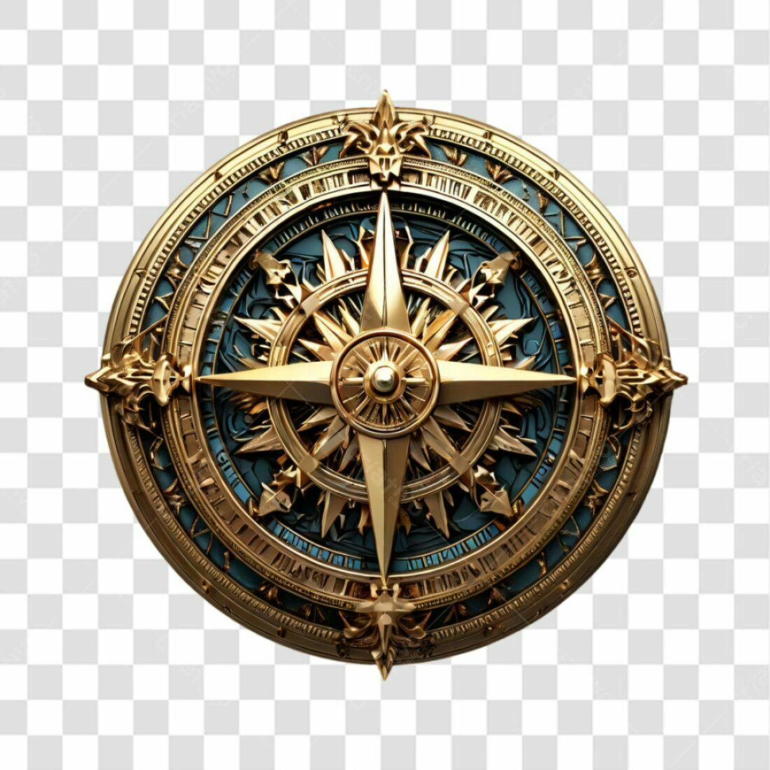 Icone Bússola Dourada e Azul PNG com fundo transparente