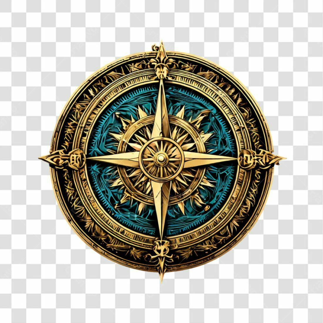 Ícone bússola dourada e azul PNG com fundo transparente