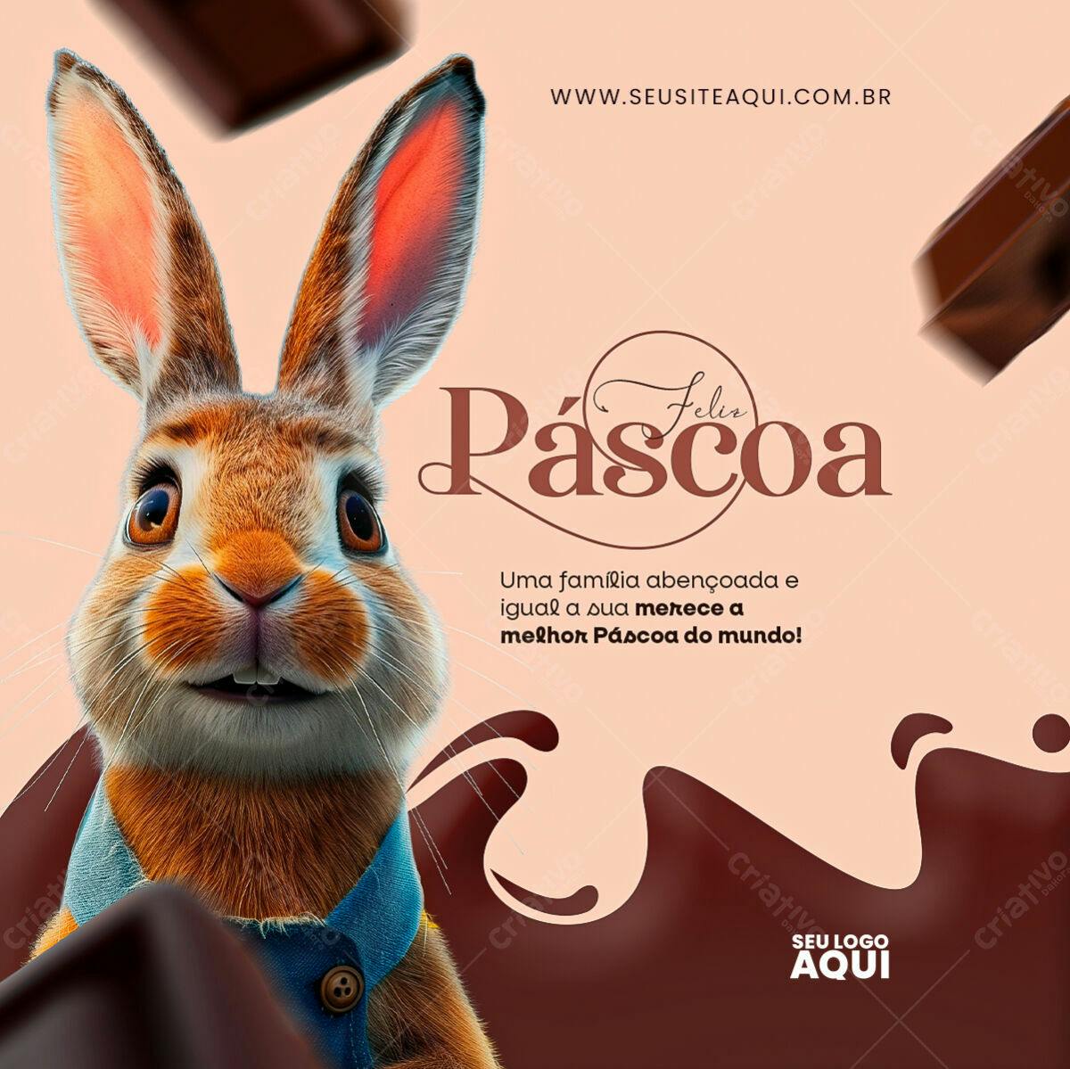 Post para Páscoa com Coelho PSD Editável