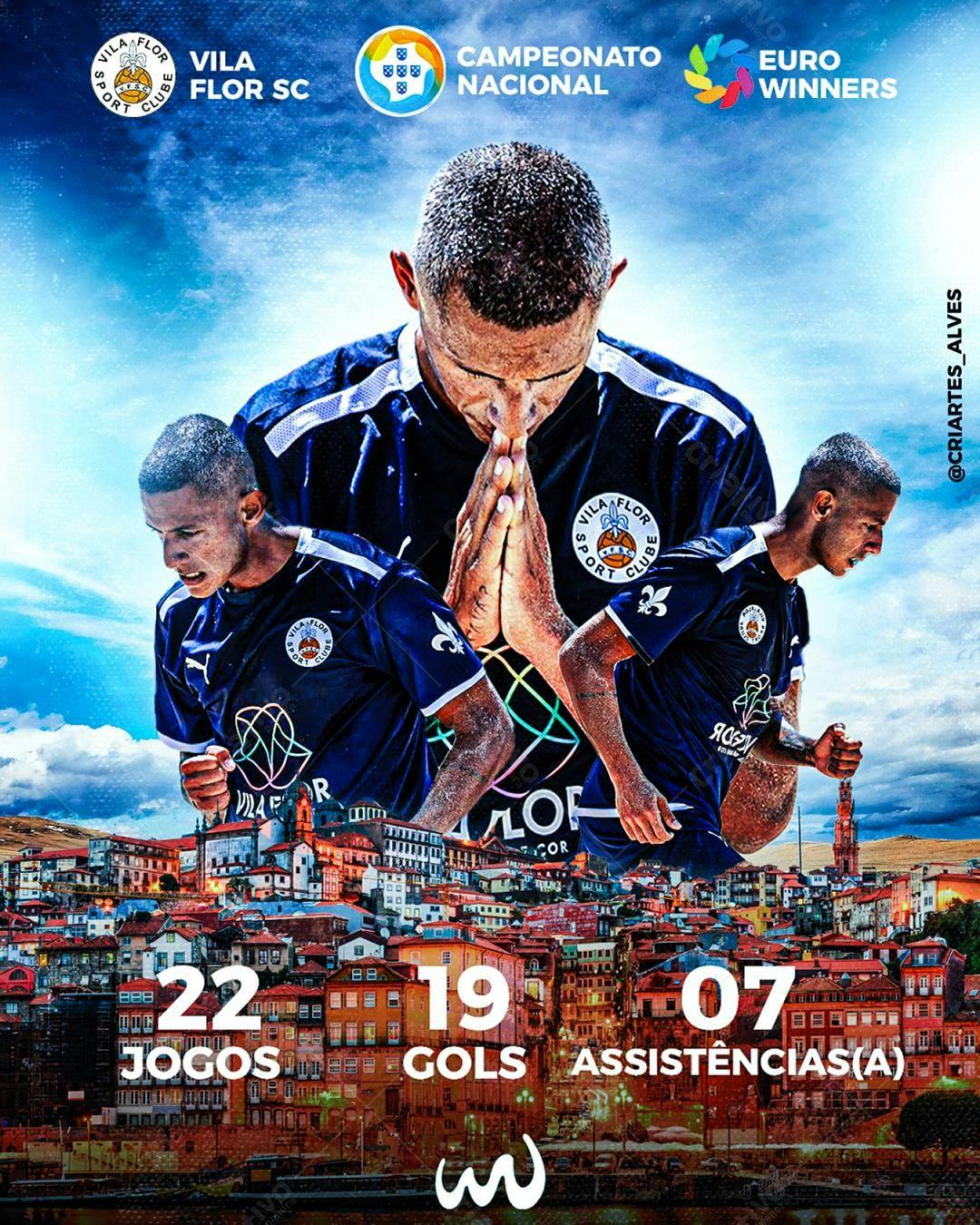 Jogador de futebol em pose de agradecimento Vila Flor SC
