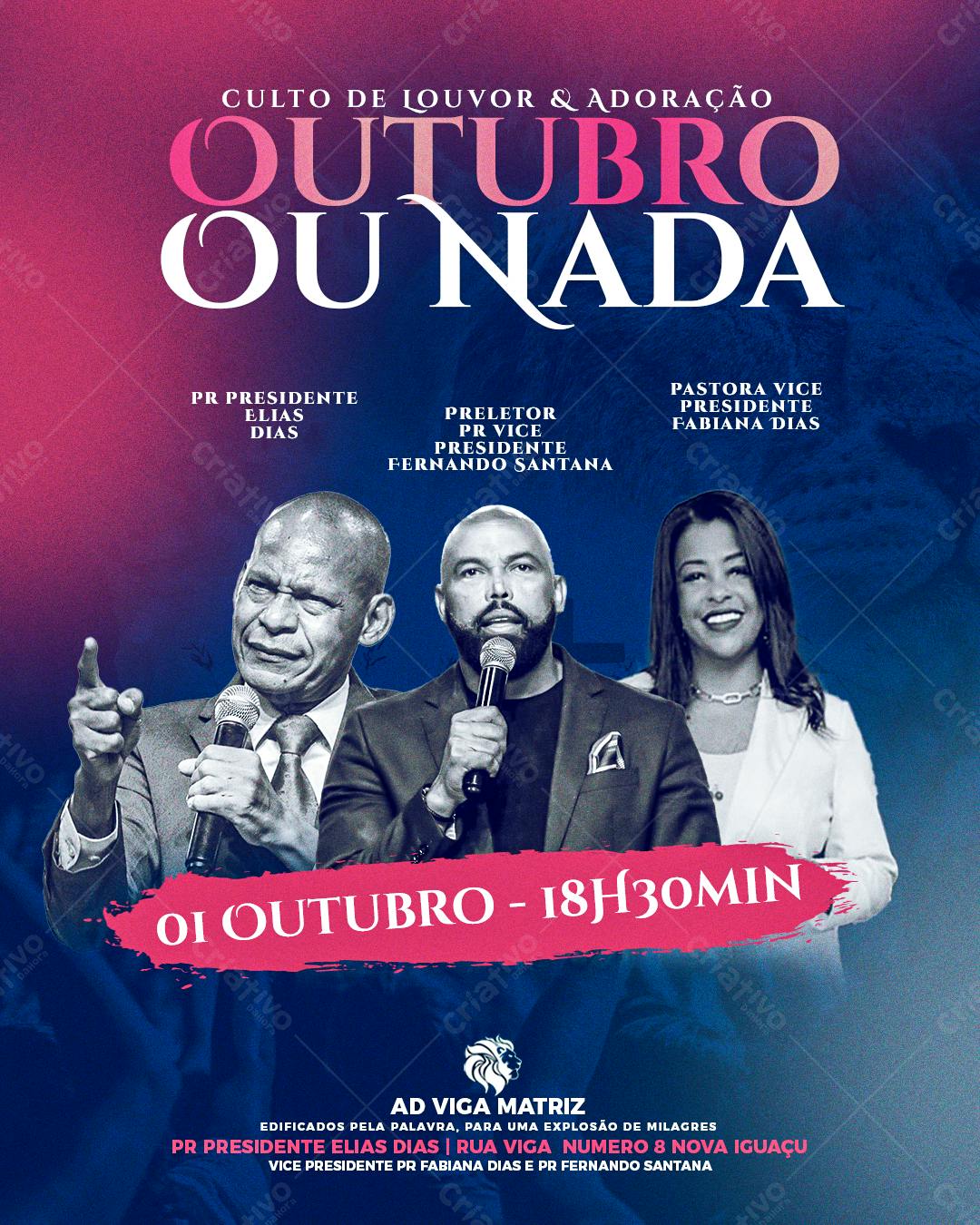Flyer para Culto Outubro ou Nada PSD Editável