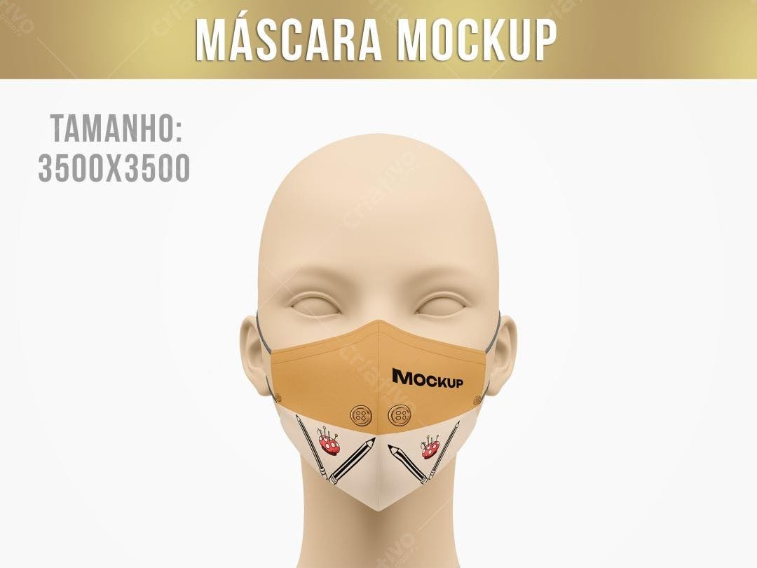 Mockup Máscara Realista Bege com Desenho Criativo