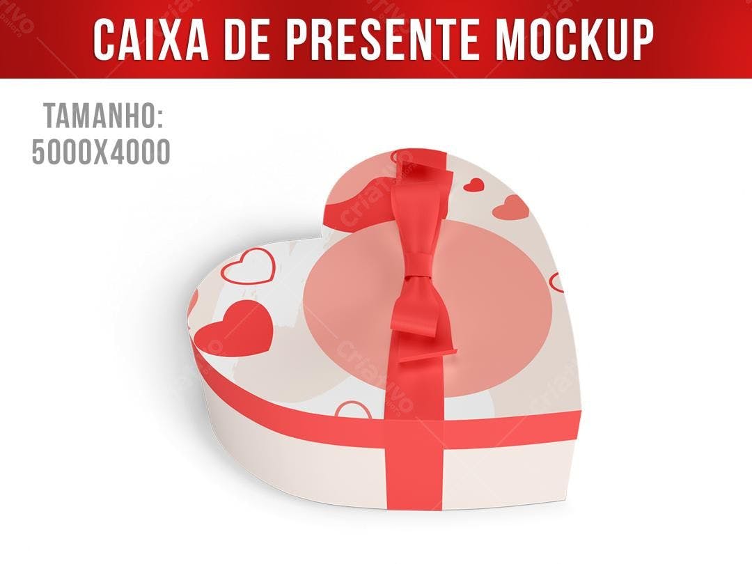 Mockup Caixa Presente Formato Coração: Rosa e Vermelho