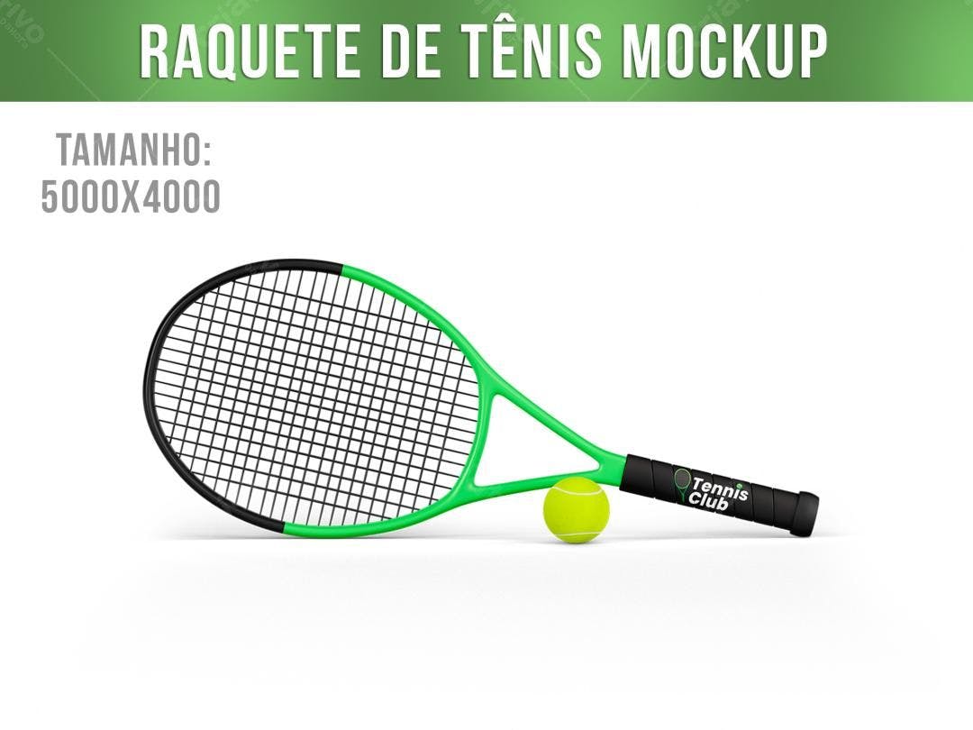 Mockup Raquete Tênis Verde e Preta - Realista
