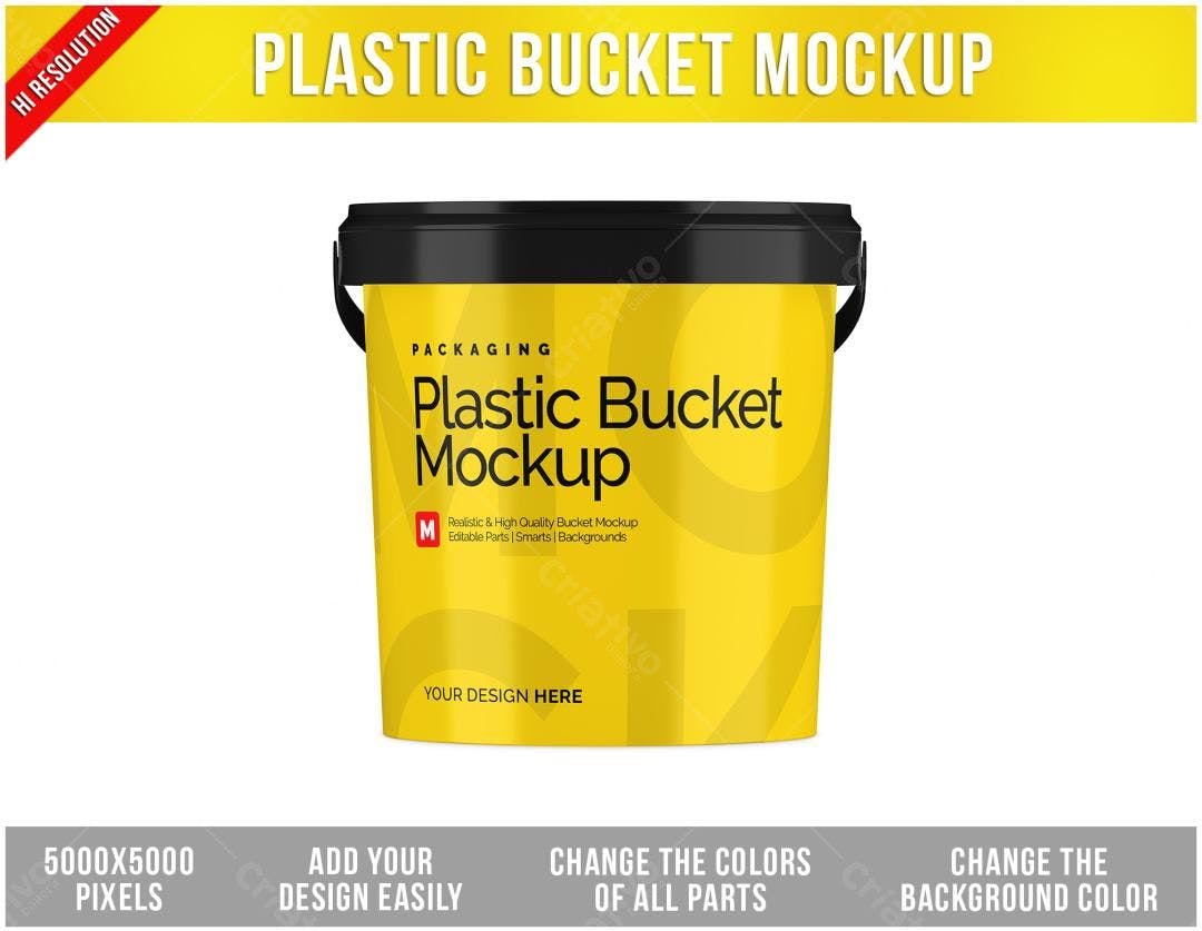 Mockup Embalagem Balde Plástico PSD Editável