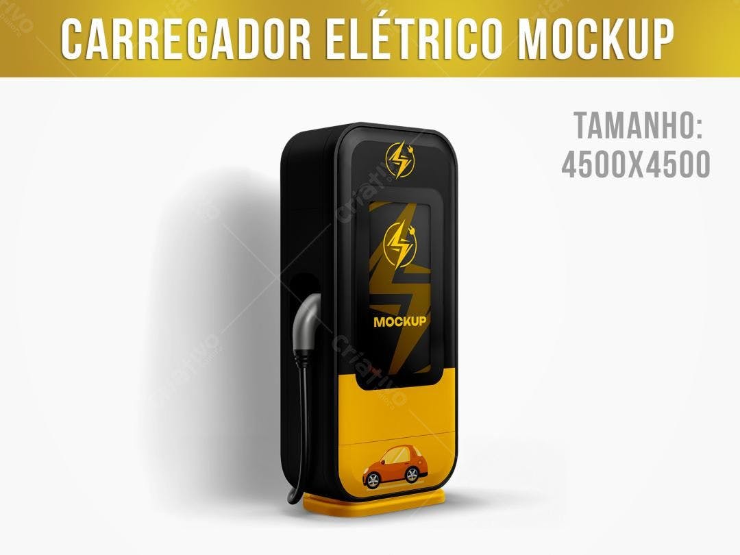 Mockup Realista de Carregador Elétrico Preto e Amarelo