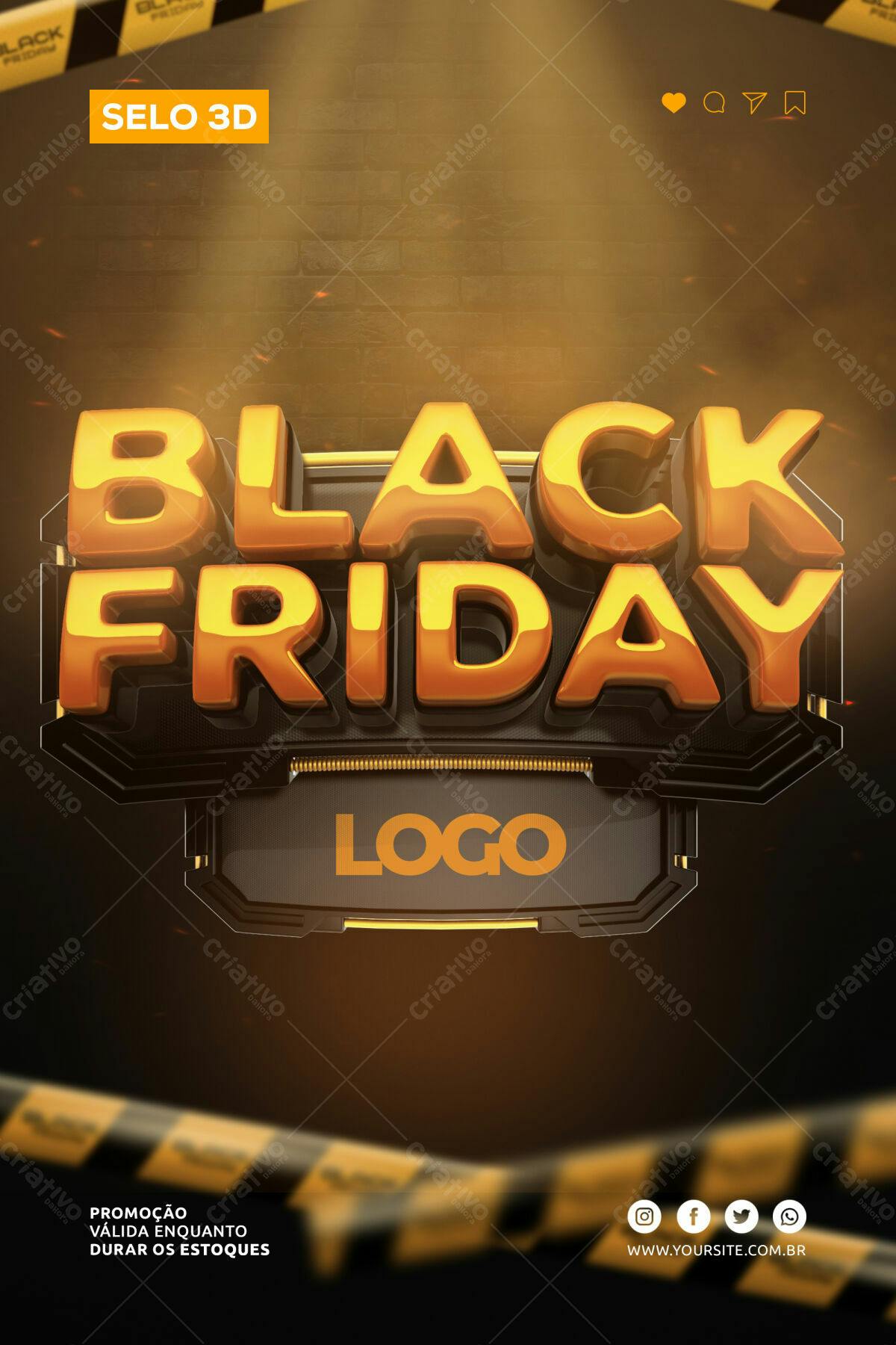 Selo 3D Black Friday dourado e preto