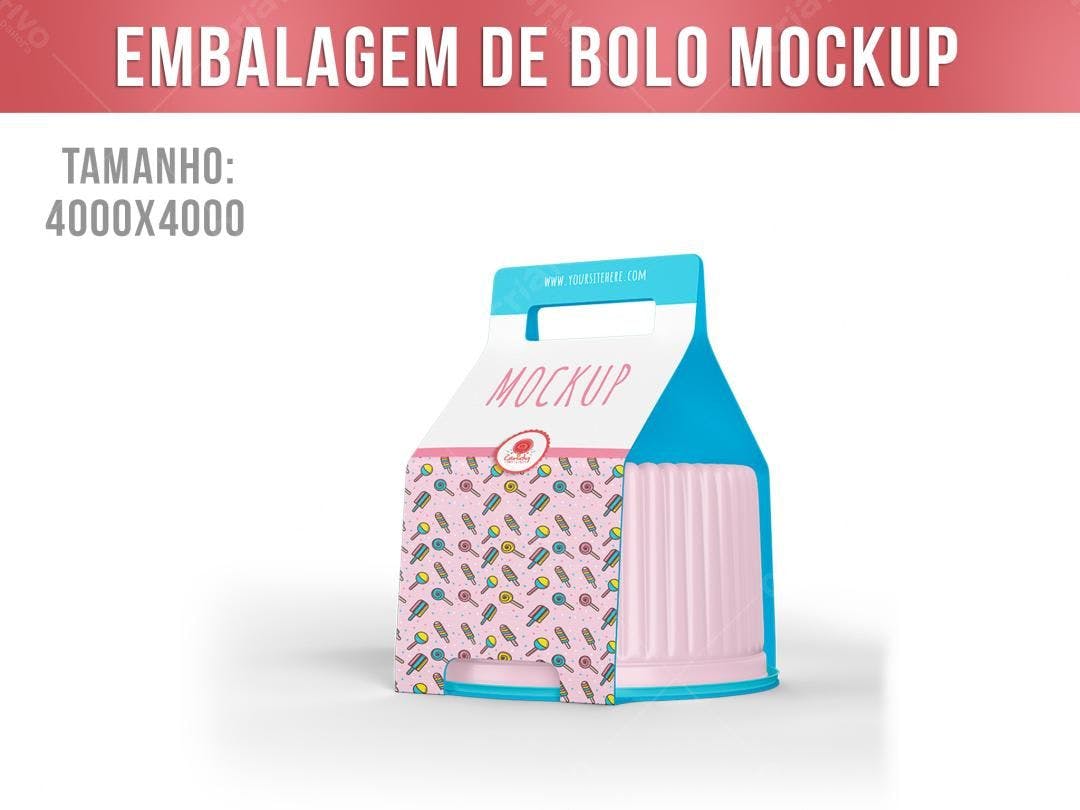 Mockup Embalagem Bolo: Design Moderno, Rosa e Azul